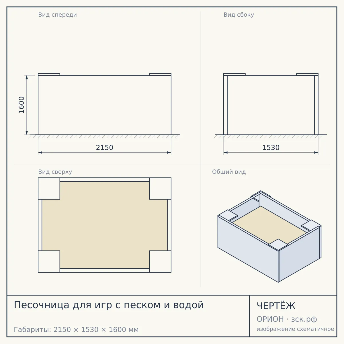 Песочница для игр с песком и водой — чертёж