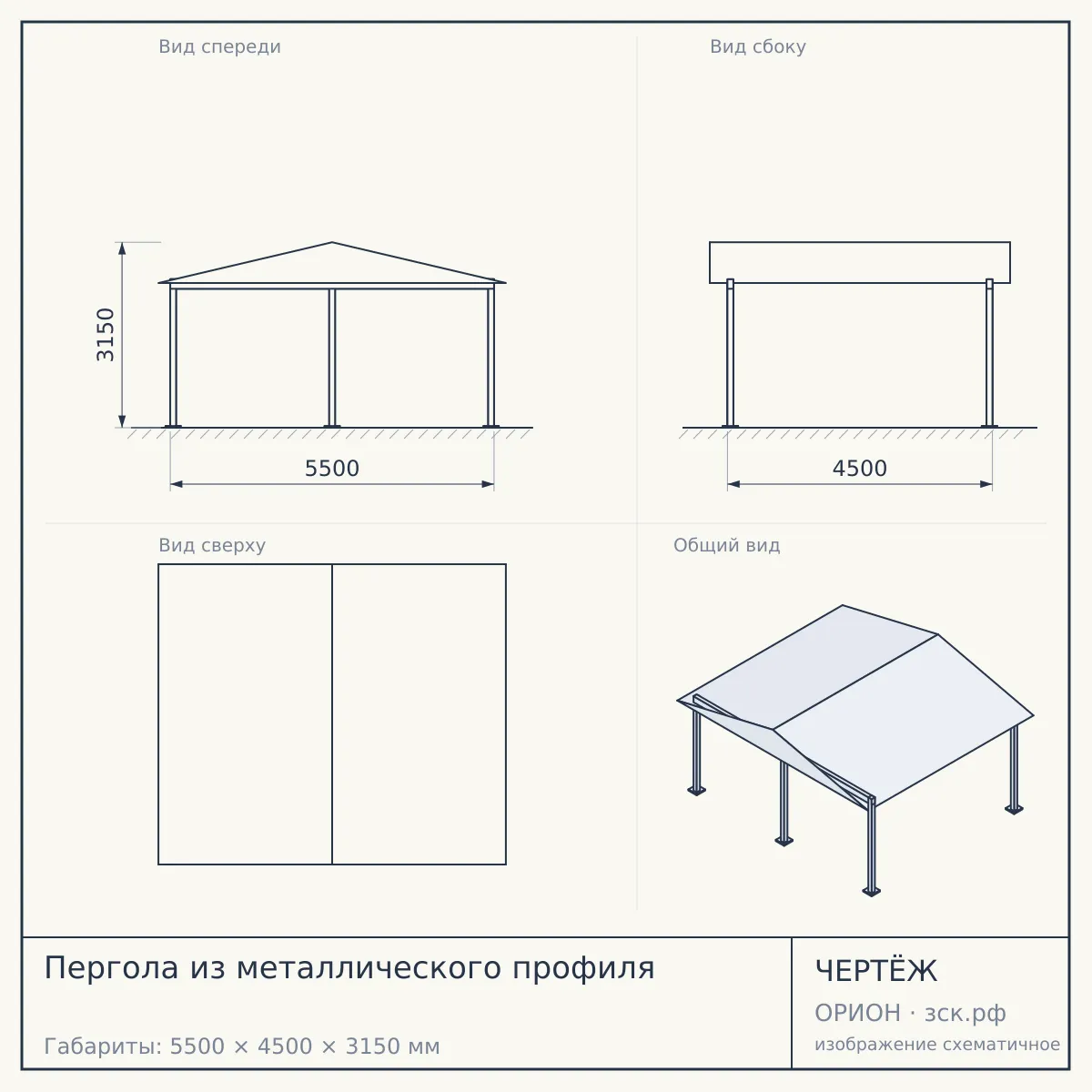 Пергола из металлического профиля — чертёж